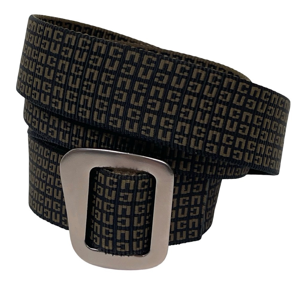 Cabelas Webbing Belt Men Brown Geometric Pattern Made in USA Buckle